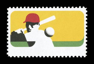 1381a, 6c Baseball, black (engraving) omitted, a desirable example of this eye-catching error, being exceedingly well centered within balanced margins, bright fresh color,
o.g., n.h., extremely fine 1992 and 2006 PF certificates, the latter gra