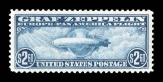 C13-15, 65c-$2.60 Graf Zeppelins cplt., select quality mint set, each stamp being exceptionally well centered and margined, fresh colors, o.g., n.h., $1.30 with tiny gum skips,
extremely fine.