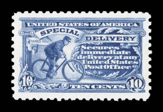 E10, 10c Pale ultramarine, uncharacteristically large and well balance margins all around, sumptuously rich color and a well defined impression on fresh white paper, o.g.,
n.h., extremely fine 1992 and 1999 PF certificates, as well as a 2008 PS