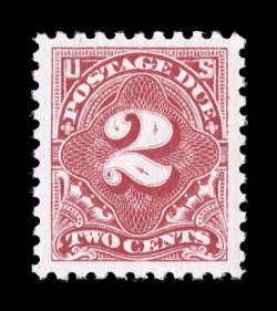 J60, 2c Rose, exceedingly well centered within especially large margins, bright rich color and a clean impression on fresh white paper, full o.g., lightly hinged, extremely
fine and choice a particularly challenging stamp to find this well cent