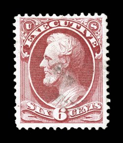 O13, 6c Executive, used, exceedingly bright and fresh, well centered within uncommonly large margins, extremely light cancel, very fine 2001 PF certificate.