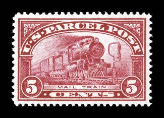Q5, 5c Parcel Post, wonderfully well centered and margined, deep vibrant color and a strong impression, unblemished o.g., n.h., extremely fine gem 1998 PF
certificate.