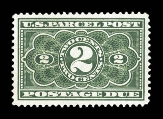 JQ2, 2c Parcel Post Postage Due, a superb mint example of this very difficult stamp, featuring perfect centering within considerably larger margins than typically encountered
on this series, deeply rich color and a well incised impression, immac