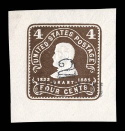U463, 2c on 4c Chocolate on amber, type 3 surcharge, mint cut square, measuring 38x41mm, fresh and with strong embossing, extremely fine.