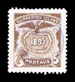 1895 Clipperton Island stamps produced during the late 19th century by the Oceanic Phosphate Co. based in San Francisco, believed to have been intended for use on the mail
between the San Francisco office and their facility on Clipperton Island
