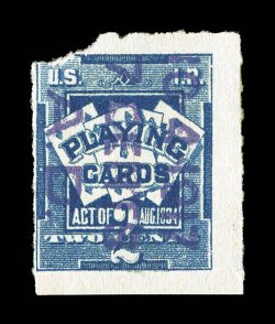 RF9j, 7c on 2c Blue, A.D. overprint reading down, deep color, 10-4-1917 7 CENTS A.D. three line surcharge, still with full o.g., top left corner missing, an extraordinarily
rare variety that is listed but not priced in Scott.