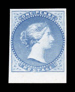 Queen Victoria Head plate proofs in maroon, green and blue, latter two being sheet-margin copies, bright fresh colors, large margins, green with trivial bend, very
fine-extremely fine examples of these scarce proofs.