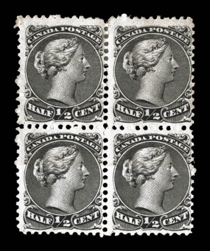 21a, 1873 12c Black, perforated 11 12x12, mint block of four, crisp impression, o.g., top stamps with h.r., fine (Unitrade C$720.00+).