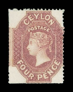 4d. dull rose, intermediate perf., superb color, unused with large part original gum, some clipped perforations, fresh and fine. Very rare. R.P.S. Certificate (1994). Sc. 19
S.G. 21, £2000. provenance: Sothebys auction, July 1995