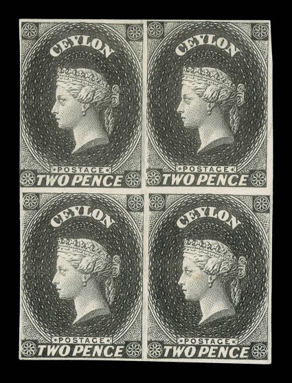2d. in black on wove paper, a block of four with just clear to mainly good margins, fine.
