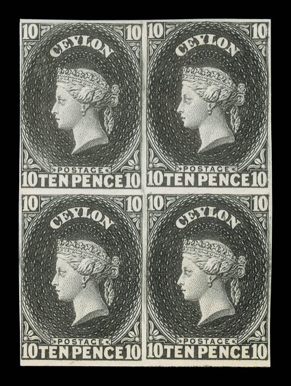 10d. in black on wove paper, a block of four with close to large margins, fine.