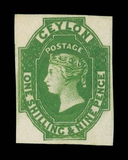 19d. yellow-green, unused with part original gum, good to large margins. A very fine example of this very rare and delicate shade. Sc. 12a, S.G. 11a, £4500.