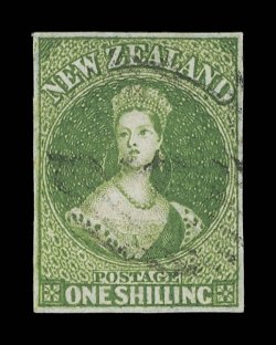 1- pale yellow-green on blued paper, strong color, good regular margins and lightly cancelled. A fine and attractive example. R.P.S. (1961) and Holcombe (1992) Certificates.
Sc. 3 S.G. 3, £5,500. provenance:  Lars Amundsen, December 196