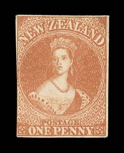 1d. orange, [6], unused with large part original gum, clear to good margins on three sides, design shaved at left gum crease towards foot and tiny thins in upper corners
though of very fine appearance. B.P.A. Certificate (1990). Unlisted in Scot