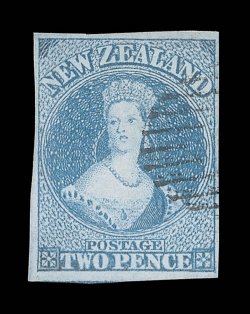 2d. blue, large to very large margins and showing trace of adjoining stamp at foot, neat small part cancellation at right leaving entire portrait clear very fine. Sc. 5 S.G.
5, £300.