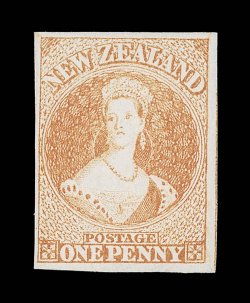1d. dull orange on hard paper, unused without gum and in the true dull shade, good to very large margins showing trace of adjoining stamp at right. A most attractive example.
Holcombe Certificate (1987). Sc. 7 S.G. 8, £3,000.