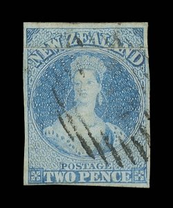 2d. pale blue with paper overlap at top, the 4mm. overlap portion at top still remaining and hinged in place, clear to large margins and lightly cancelled leaving much of the
portrait clear. A fine and outstanding example. Sc. 8a S.G. 9.