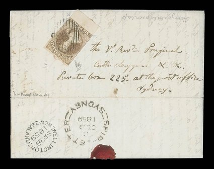 6d. bistre-brown on hard white paper, a fine example from the 15th horizontal row of the sheet showing broad margin at foot due to the overlap and resulting in a clear indent
in the paper just below the design, large margins on two other sides, c