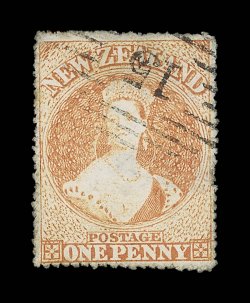 1d. dull orange, serrates intact on all sides, neatly cancelled 15 at Nelson defects though of fine appearance. Very rare. Sc. 7b S.G. 22, £5,000. provenance: R.C. Agabeg,
October 1971