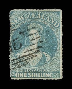 1- blue-green, serrates all round, neatly cancelled 15 at Nelson. A fine example. Sc. 10b S.G. 26, £6,500.