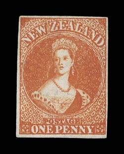 1d. orange vermilion, unused with part original gum, good to large margins, fresh bright color and most attractive. Sc. 11 S.G. 33, £800.