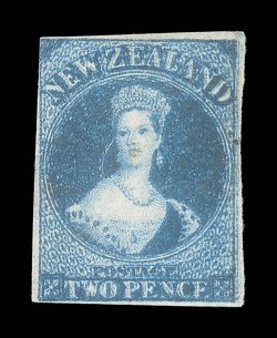 2d. deep bright blue, Plate I, variety double print with the first impression quite faint though remaining quite apparent to the naked eye, good to large margins nearly all
round a couple of marks on face and considered to be used. An appeal