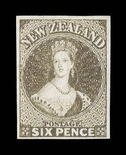 6d. brown, unused without gum, bright color and with good to large margins. A fine and choice example. Holcombe Opinion (1988). B.P.A. Certificate (1991). Sc. 14e S.G. 42,
£1,400. provenance: Samos, June 1991 Antipodes, October 1988<