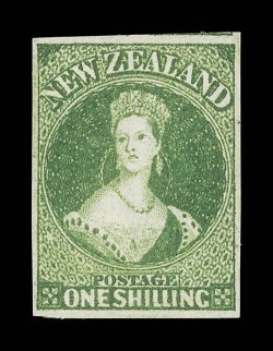 1- green, a fresh bright shade, unused without gum, good to large margins showing trace adjoining stamp at top. Fine and most attractive. Holcombe Certificate (1992). Sc. 15
group S.G. 44, £1,600.