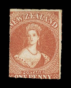 1d. orange-vermilion, unused without gum, fresh bright color, roulettes, or traces thereof, on all sides. Rare and attractive. B.P.A. Certificate (1995). Sc. 11c group S.G.
47, £4,500.