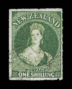 1- deep green, a large and well-centered example with roulettes, or traces thereof, on all sides, very lightly cancelled. Almost certainly the finest of the few recorded
examples of this rare stamp. B.P.A. Certificate (1990). Sc. 15c group S.G.