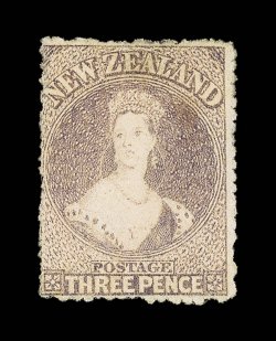 3d. brown-lilac with marginal line watermark at left, unused with large part original gum, fresh color and with the serrates intact on all sides trace of thinning at top
though of fine appearance and a fine example of this very rare stamp. R.P.S