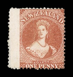 1d. orange-vermilion, well-centered and with wing-margin at left, unused without gum, an attractive example. Odenweller (2006 stating vermilion) and R.P.S. (2007)
Certificates. Sc. 16a S.G. 68, £2,250. provenance: Chalon, November 19