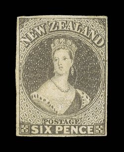6d. black-brown, unused with part original gum, clear to large margins paper a little toned though a sound example of this rare stamp. R.P.S. Certificate (2006). Sc. 24 S.G.
85, £3,000.