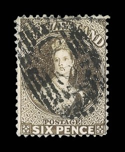 6d. black-brown, well-centered and neatly cancelled with first type 0 24 in oval of twelve bars at Manuherikia Junction, fine. Sc. 24a S.G. 93, £400.
