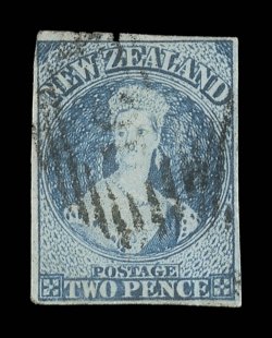 2d. dull deep blue, generally good to large margins, close at upper right, cancelled 10 at Wellington fine. Sc. 26a S.G. 96, £800.