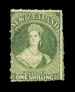 1- green with roulettes on all four sides, extremely lightly cancelled trace of a thin though of exceptional appearance. R.P.S. Certificate (1951). Sc. 30a S.G. 104, £1,100.
provenance: Harry Lacoste Bartrop, October 1984