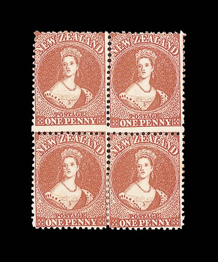 1d. carmine-vermilion, fresh with large part original gum some perfs. in the lower pair severed and strengthened, otherwise an extremely fine block. Holcombe Opinion (1988).
Sc. 31 S.G. 110, £760+.