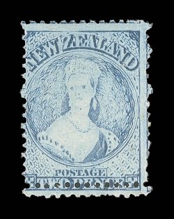 2d. pale blue (Plate I, very worn), a large example showing variety double perforations at foot, fresh with large part original gum. Scarce and most unusual. R.P.S.
Certificate (2006). C.P. A2m(Z), $750.