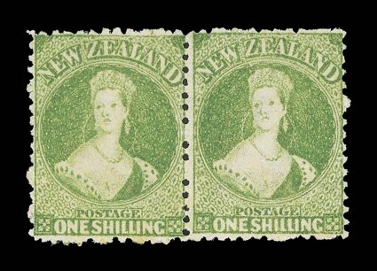 1- yellow-green, a fresh horizontal pair in a brilliant shade, unused with part original gum very fine and most attractive. Holcombe Opinion. Sc. 37a S.G. 125,
£550+.