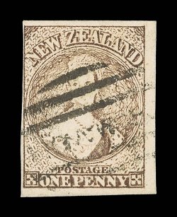 1d. brown with clear to large margins, cancelled by legible strike of coromandel obliterator, fine. Very rare. Campbell Paterson Ltd Guarantee (1965).