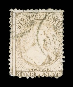 1d. brown showing part d and large part e of papermakers watermark in double-lined capitals, reversed, neatly cancelled with small part obliterator and Napier c.d.s. a little
creased though of good appearance. Scarce. Sc. 47 var