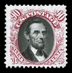 122a, 90c Carmine and black, without grill, a handsome mint example of this extremely rare stamp, being one of only 23 examples to have been certified as genuine by the
Philatelic Foundation, rather well centered within large margins, deep l
