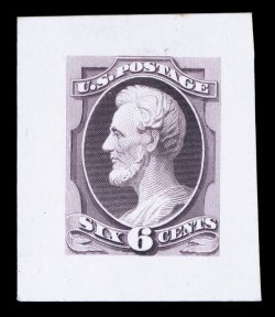 148-E11, 6c Deep rose, Pale violet rose and Red violet, large die essays on India, die state 6, design is now as adopted design but with hair brushed forward, three different
colors, each trimmed down (as is almost always the case with these ess