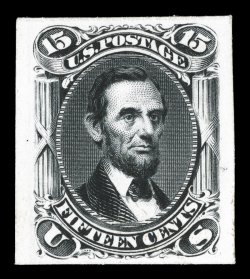 77P4, 15c Black, plate proof on card, the set of five known separate printings of the plate proofs on card (1879, 1882, 1890, 1893 and 1894), which can be distinguished by
measuring the thickness of the card, most with four large margins, very f