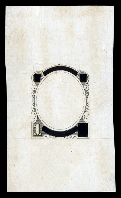 206-E1, 1c Black, frame essay for unadopted design on India, measuring 40x67mm and with the text, stars and right 1, faint toning, otherwise very fine a most unusual and unique
essay for the One Cent 1881-81 American Bank Note issue ex-La