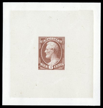 208P1, 6c Rose, large die proof on India, die sunk on card measuring 74x78mm, showing full die sinkage, especially bright and fresh, choice very fine.