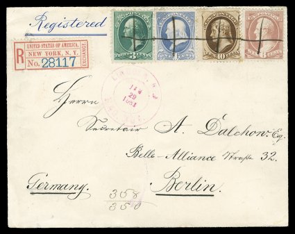 186, 208, The postal history balance of 35 covers bearing the 6c Lincoln American Bank Note Company issues of 1879 and 1882, a marvelous assemblage of unusual and scarce usages
all franked with at least one 6c stamp, 28 covers are on exhibition