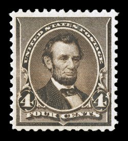 222, 4c Dark brown, choice mint single, exceptionally well centered and margined, o.g., n.h., extremely fine 2001 PF certificate ex-Mann.