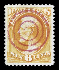 O4, 6c Agriculture, lovely used single, cancelled by a perfect central strike of a magenta target postmark, in addition that stamp is incredibly well centered within
exceptionally large margins, vivid color, extremely fine an eye-appealing