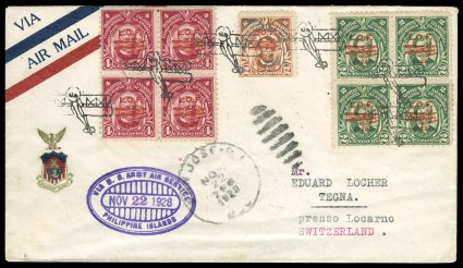 Philippines first flight and airmail first day cover collection of 49 covers, 1925-40, all franked with at least one Lincoln design stamp, wonderful range of early experimental
first flights, several of which are quite scarce (some with as few as